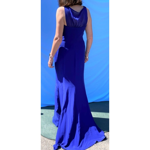 238 - Escada - a royal blue chiffon sleeveless evening dress with fish tail hemline, side split and diaman... 