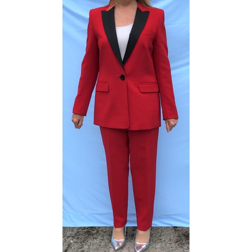 255 - Escada - three trouser suits , black with cream buttons, 100% wool, size 42; blue with crop jacket a... 