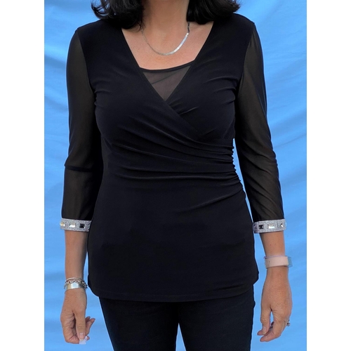 265 - Joseph Ribkoff - black jersey evening top with 3/4 length sleeves and diamante cuffs and draped fron... 