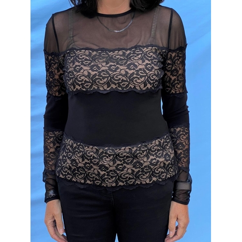 265 - Joseph Ribkoff - black jersey evening top with 3/4 length sleeves and diamante cuffs and draped fron... 