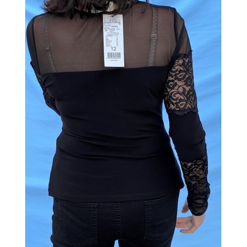 265 - Joseph Ribkoff - black jersey evening top with 3/4 length sleeves and diamante cuffs and draped fron... 