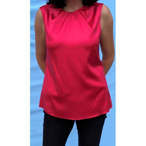 266 - Armani - fuchsia pink long sleeve blouse, US10, with labels; Armani - black sleeveless top with fron... 