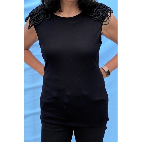 267 - Ted Baker - black T shirt with fancy looped shoulders, size 3, with labels; Reiss - black jersey sle... 