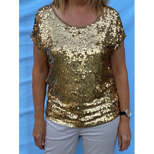 269 - Michael Kors - gold sequinned sleeveless top, size small; Marccain - white heavily beaded sleeveless... 