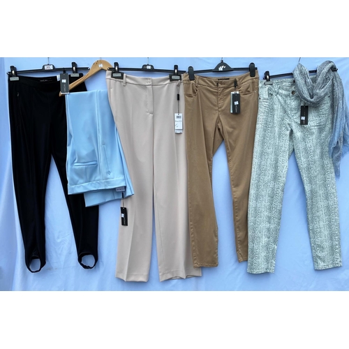 272 - Five pairs of Marccain trousers - grey animal print jeans, camel jeans, smart pink, smart blue and b... 