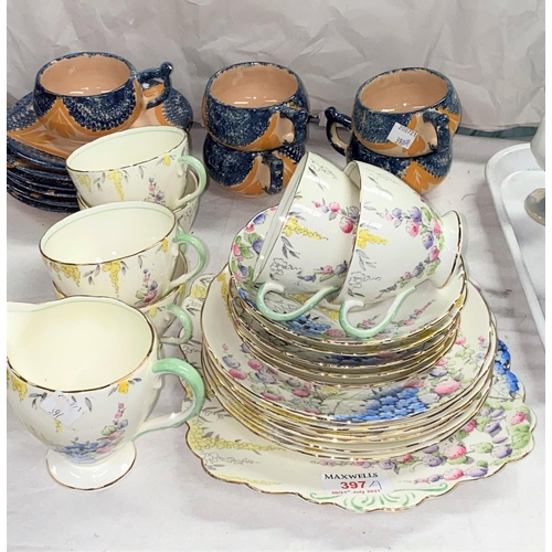 397a - A 1930's floral tea set by Foley, 19 pieces; a Quimper part tea set, 11 pieces; etc.