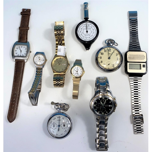 505 - A selection of vintage watches:  a Seiko quartz; a Citizen quartz; a 1970's talking watch; a measuri... 