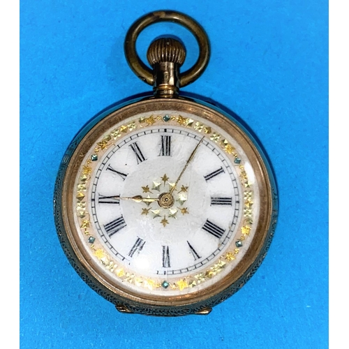 532 - A yellow metal fob watch,stamped '14K'