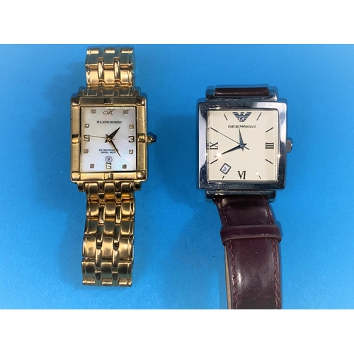 536 - A Gent's Emporio Armani wristwatch and a Klaus Kobec wristwatch with mother of pearl dial and gilt b... 