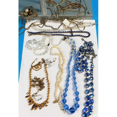 577 - A selection of blue and other crystal necklaces; etc.
