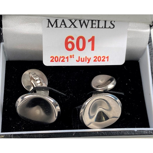 601 - A pair of Georg Jensen modernist silver cufflinks, stamped 925 Stirling, Denmark