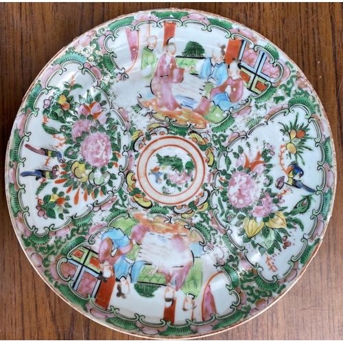 348B - Two Chinese famille vert plates decorated with traditional prints, diameter 20.5 x 21.5cm