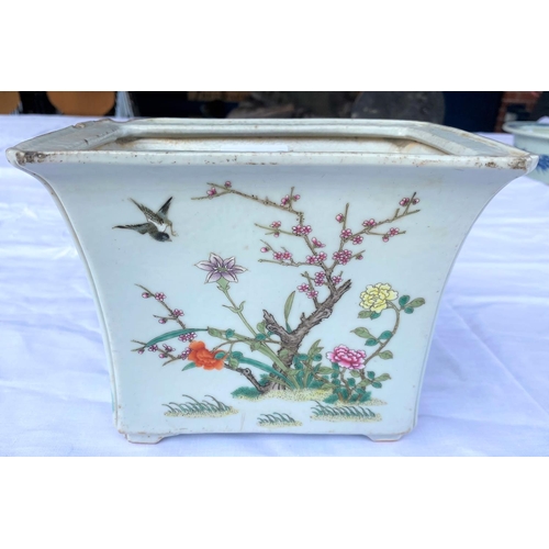 347A - A small rectangular Chinese planter decorated with flowers and birds, 6 character mark to base, heig... 