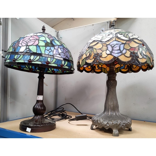 1 - Two modern Tiffany style table lamps with coloured glass Art Nouveau style shades