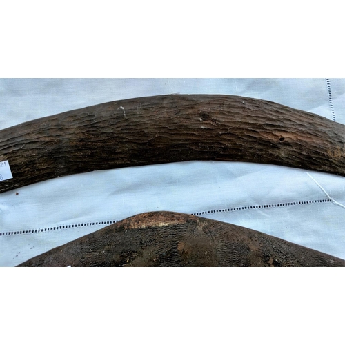 178 - Four Aboriginal tribal carved boomerangs, one with carved patternation, longest 62cm, shortest 49.5c... 