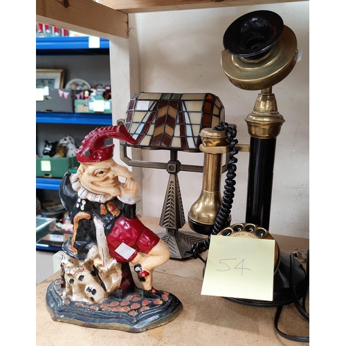 54 - A vintage style stick telephone; a Mr Punch doorstop; etc.