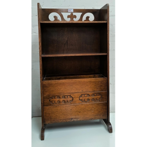 732 - A 1930's oak 2 height bookcase/magazine rack; a 1930's 3 height occasional table