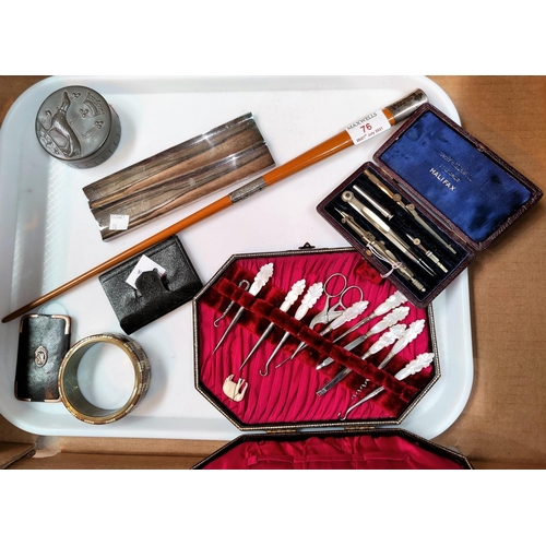76 - A selection of collectables:  a conductor's baton with silver mounts; sewing and drawing sets, cased... 