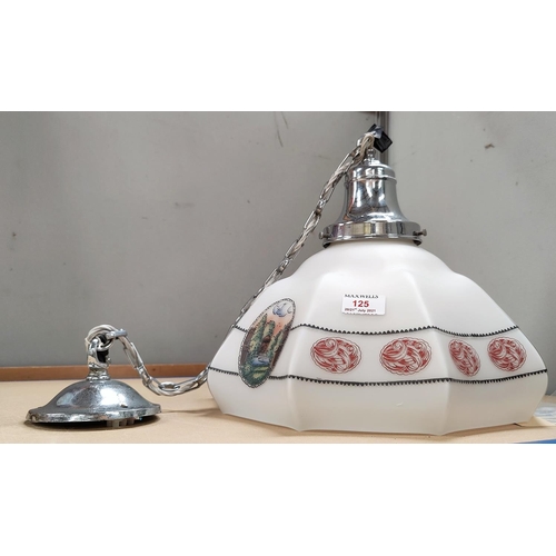 125 - An early 20th century ceiling light with printed(not hand painted) decoration and chrome fittings
In... 