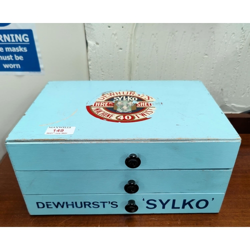 149 - A vintage drawer display unit for 'Dewhurst's Sylco' cotton