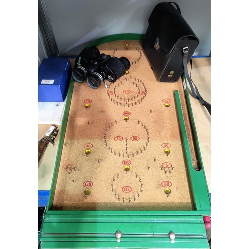 153 - A vintage cork back Bagatelle Board and a pair of Chinon binoculars
NO BIDS SOLD WITH NEXT LOT