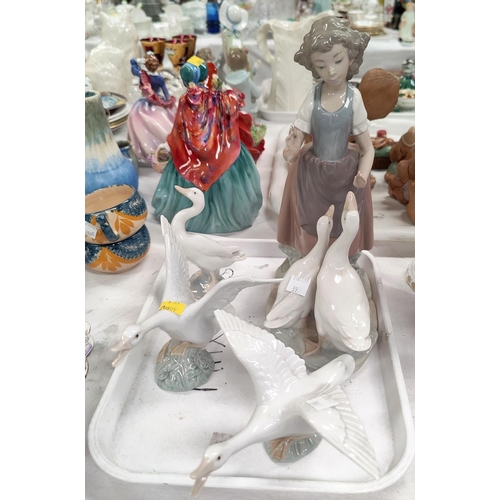 397 - A Nao group, girl with 2 geese; 3 Lladro geese