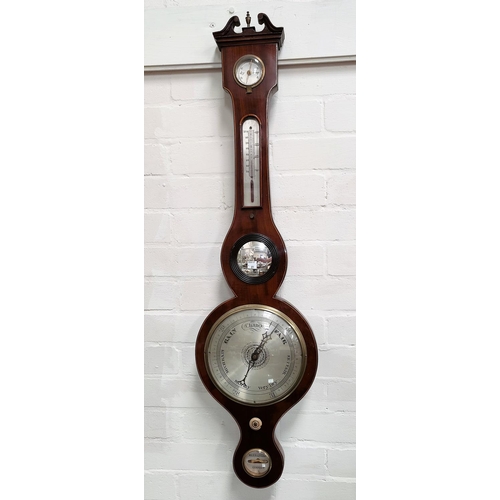 89 - A 19th century mercury column barometer with level, thermometer and hygrometer, in inlaid mahogany b... 