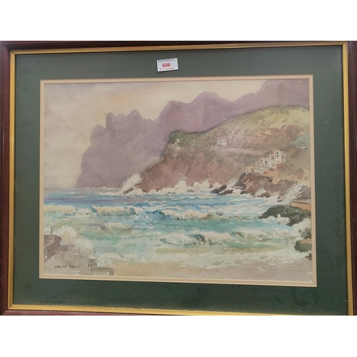 606 - Spencer Ford, rocky coastal landscape water colour signed, 36 x 49cm framed and glazed and a water c... 
