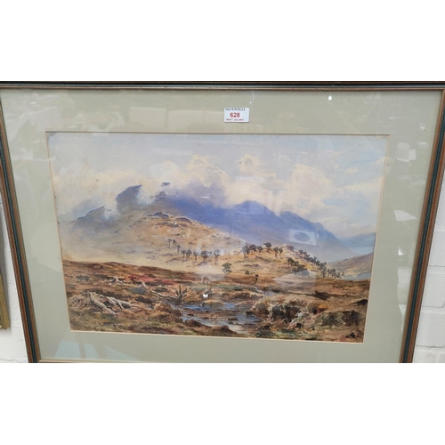 628 - H Moxon Cook:  Mountainous river landscape, watercolour, signed, 37 x 55 cm, framed