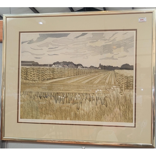 644 - After John Brunsden: 'Summer Grey' limited aquatint of fields signed and titled in pencil 73/100 47c... 