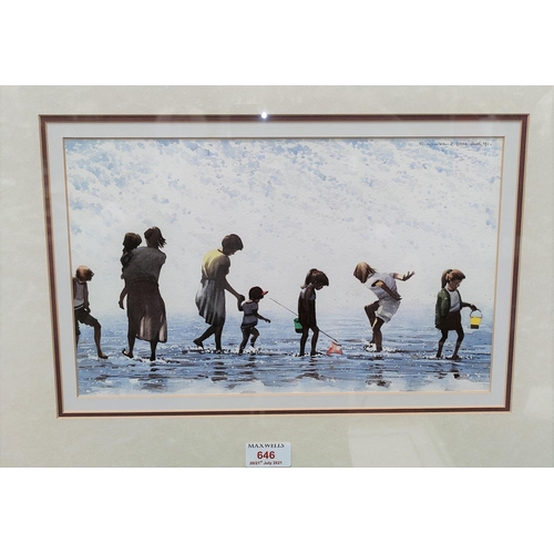 646 - Robert Littleford FRSA, BWS; water colour of family paddling in the sea 21x34cm signed dated and fra... 