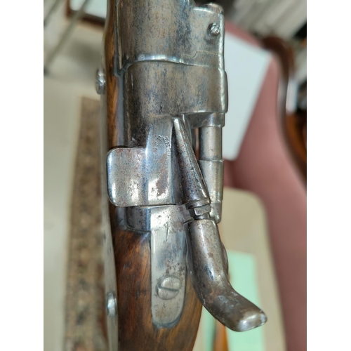 168 - A 19th century Sniders-Patent breech loading percussion rifle, with crown mark to lock, double barre... 