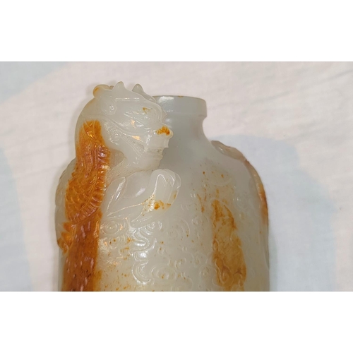 348 - A Chinese white and yellow jade colour hardstone bottle with relief carved dragon aroung the neck, w... 