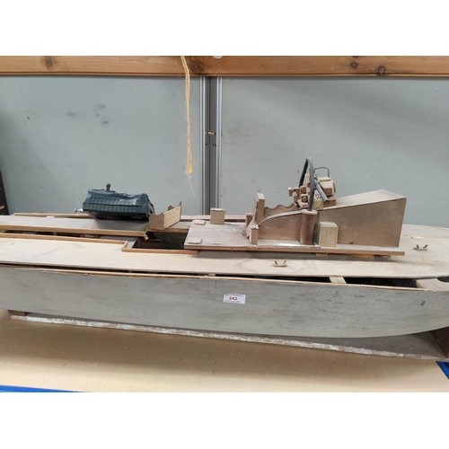 342 - Two remote controlled wooden boats (require restoration; incomplete)