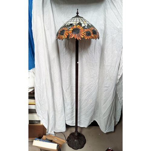 2 - A modern Tiffany style standard lamp with coloured glass Art Nouveau style shade