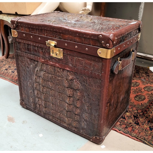 278 - A modern small Colonial style travel trunk - with crocodile / effect covering