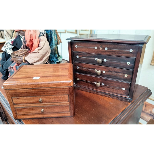 96 - A 19th century rosewood miniature chest of 4 drawers; a modern similar