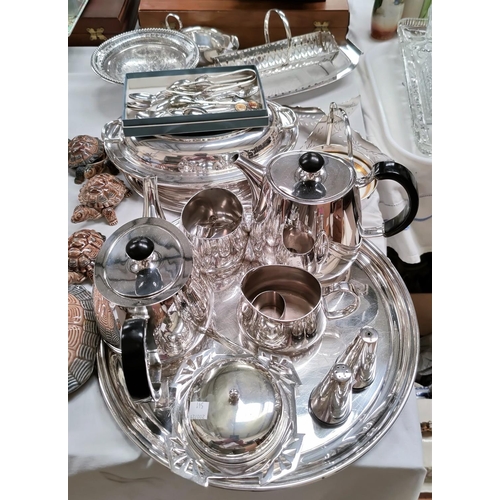 541 - A silver plated 4 piece tea set; trays and other silver plate