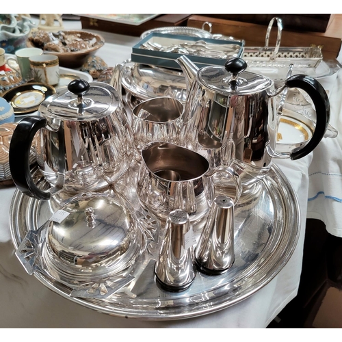 541 - A silver plated 4 piece tea set; trays and other silver plate