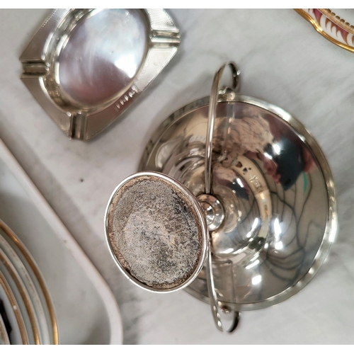 543 - A silver bon-bon dish on pedestal base, Chester 1901; a silver ashtray, 1.6 oz; napkin ring; specime... 