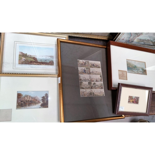 621 - A selection of 19th century George Baxter miniature prints:  Crystal Palace; Warwick Castle; Welsh D... 