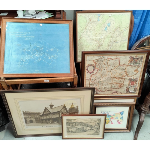 627 - A reproduction map of Kent, framed and glazed; similar pictures