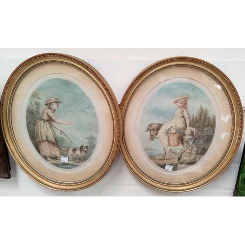 639 - A 19th century pair of mezzotints:  18th century bower scenes, framed and glazed, 39 x 27 cm; a late... 