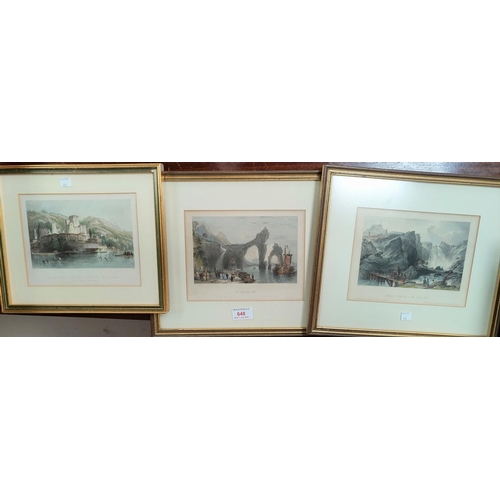 648 - Three 19th century hand coloured engravings after T Allen, depicting scenes in China, framed and gla... 