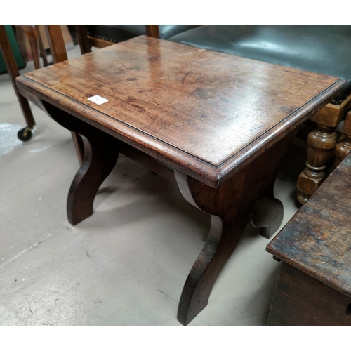 796 - An antique mahogany country made table/ single bench; An oak tea trolley