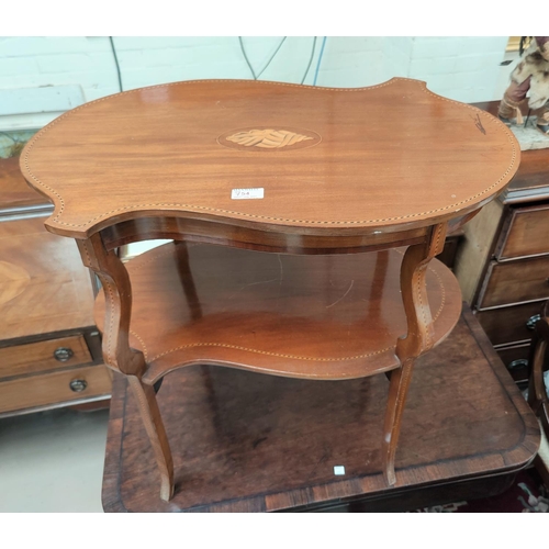 754 - An Edwardian inlaid mahogany occasional table in the Sheraton style, 2 tier with shaped oval top