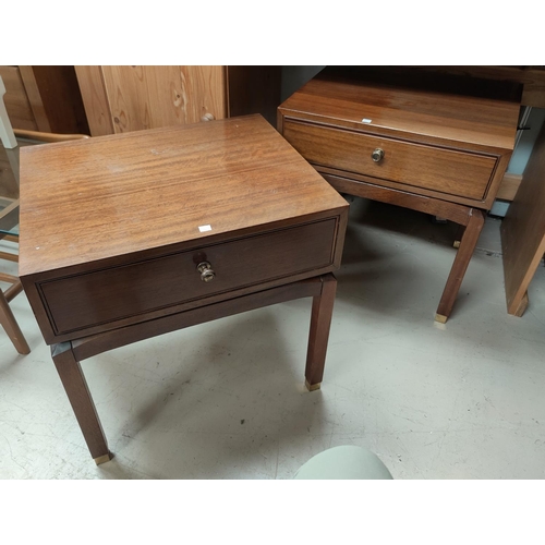 691 - A 1960's pair of mahogany bedside cabinets, G-Plan style with frieze drawers; a nest of 3 occasional... 