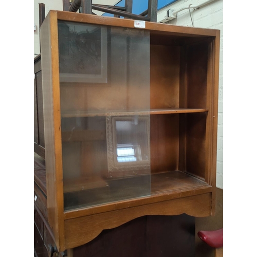701 - A 1960's bedside cabinet; a small 2 height display cabinet; 5 1960's stools