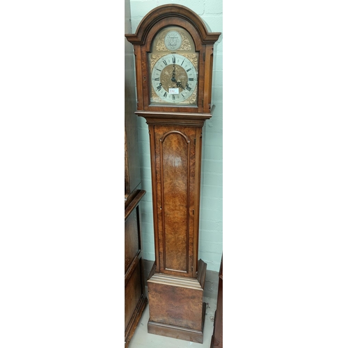 762 - An early/mid 20th century burr walnut grandmother clock in the Georgian style, with brass dial and c... 
