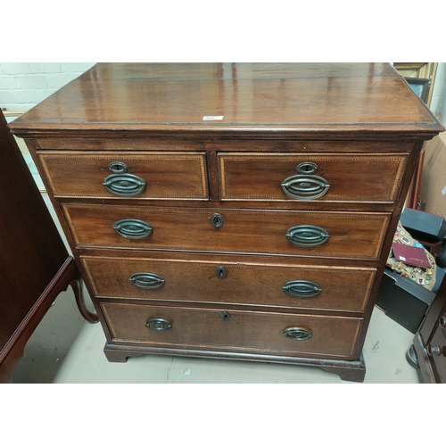 728 - A Georgian mahogany bachelor's chest of 3 long and 2 short graduating drawers with inlaid crossbandi... 
